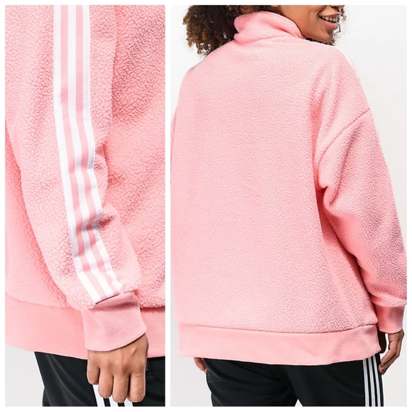 🔴SOLD🔴|Adidas Sherpa Fleece Pink 1/4 Zip Hearts - Picture 3 of 9